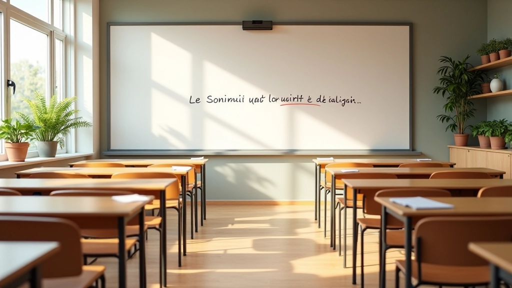 Aula moderna di francese con lavagna e studenti seduti ai banchi